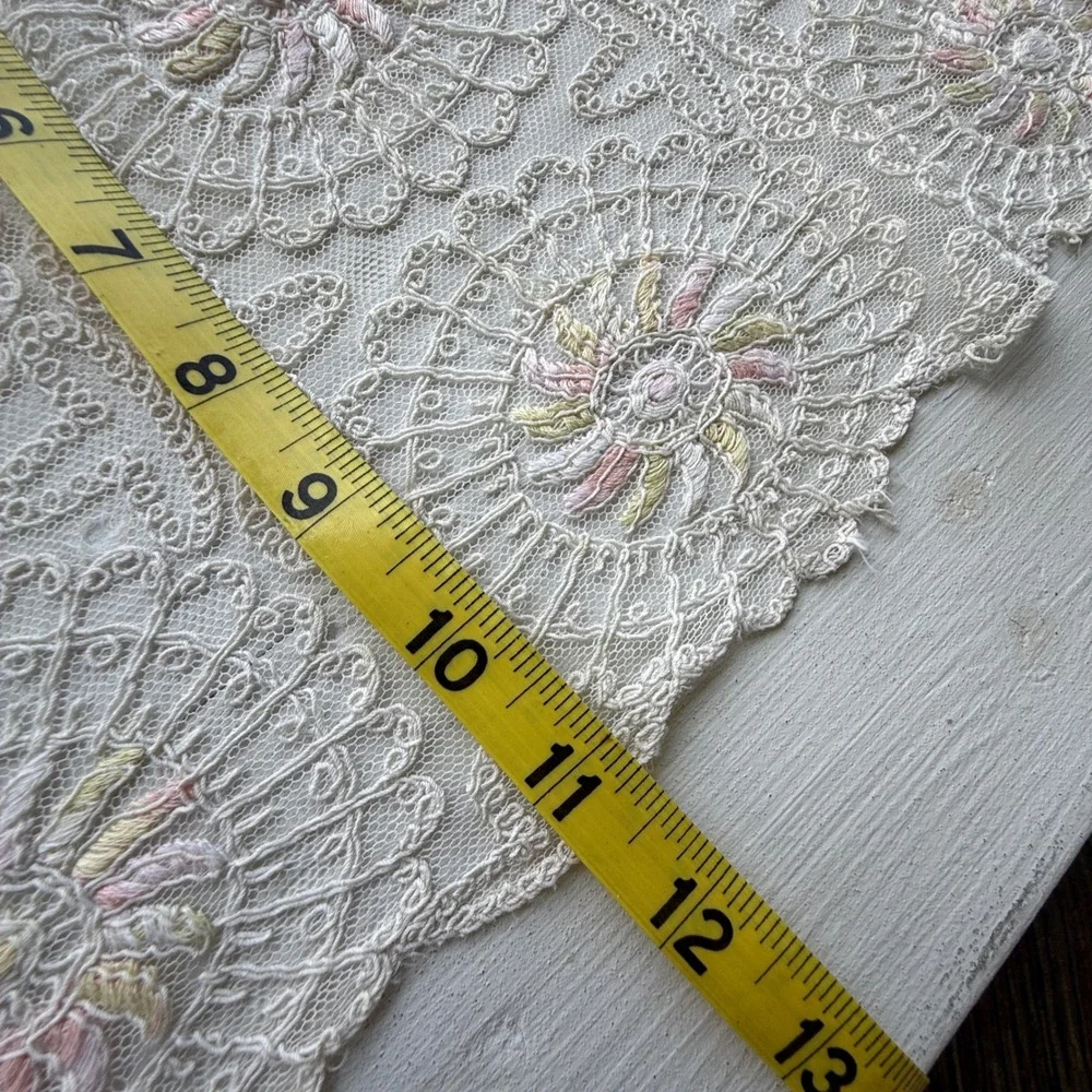Vintage Embroidered Lace Table Runner Floral Pastel Cream 36x11